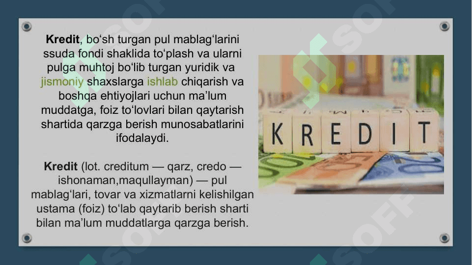 Kreditning zarurligi, funksiyalari, turlari va shakllari pptx 3