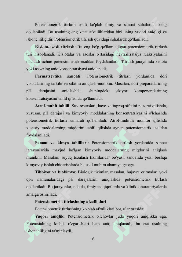 Potensiometrik (kislota-asosli) titrlash. 6