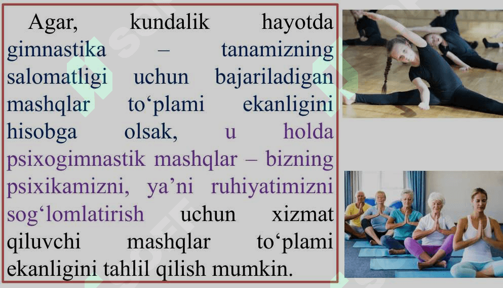 TRENING JARAYONIDA PSIXOGIMNASTIK	MASHQ USULI 7