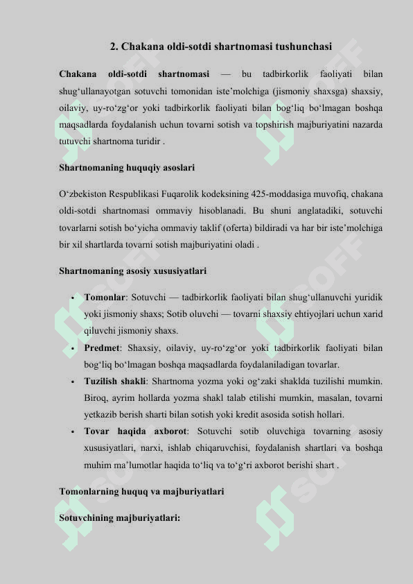 Chakana oldi-sotdi va Mahsulot yetkazib berish shartnomalari 5