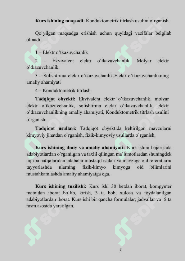 Konduktometrik analiz metodi kurs ishi 3