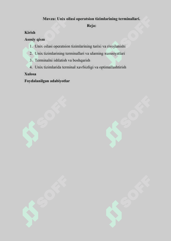 Unix oilasi operatsion tizimlarining terminallari 2