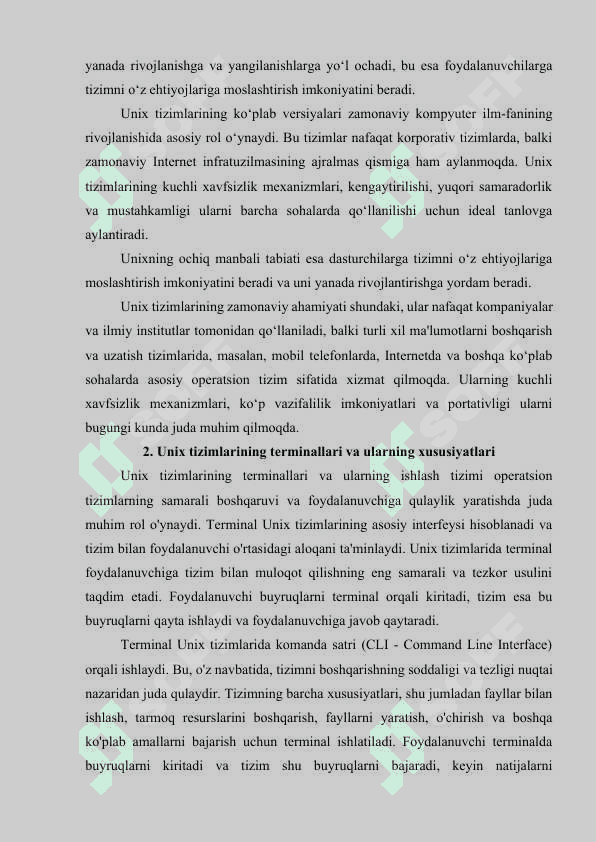 Unix oilasi operatsion tizimlarining terminallari 8