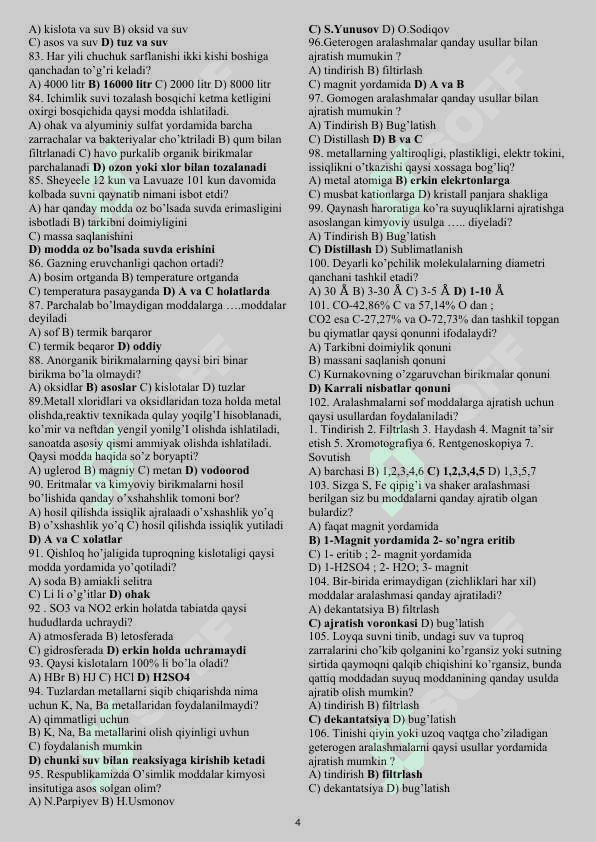 7-sinf kimyo nazariy test. Javoblari 4