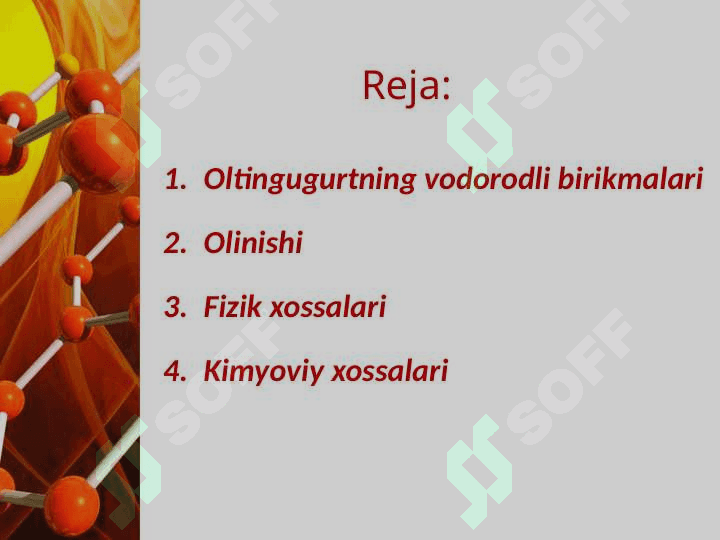 Oltingugurtning vodorodli  va kislorodli birikmalari 2