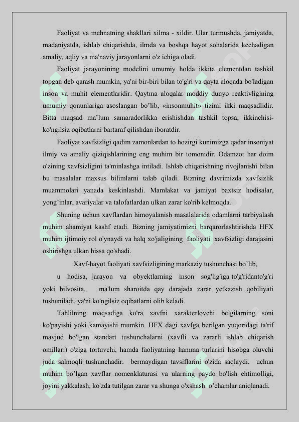 Hayot faoliyati xavfsizligi fanining bugungi kundagi ahamiyati 5