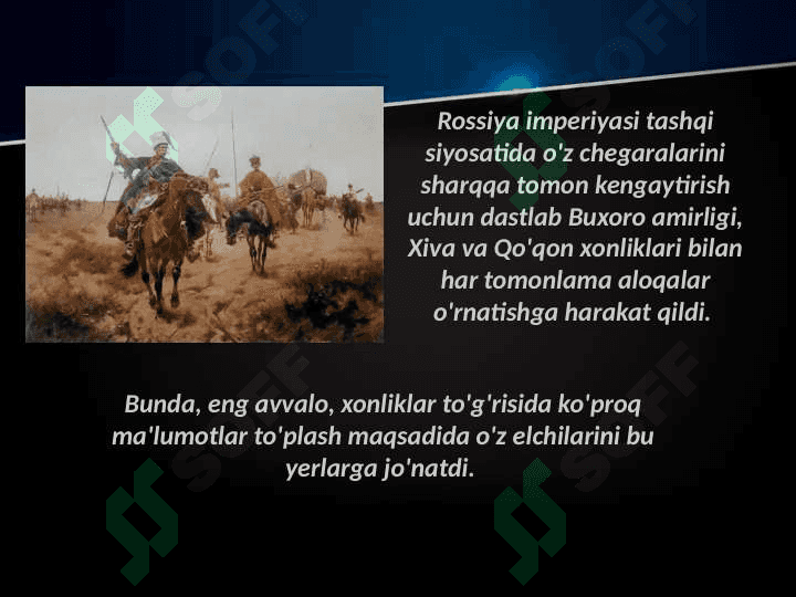 XIX asr oxiri XX asr boshlarida Rossiya imperiyasi tomonidan O’rta Osiyoni bosib olish uchun istilochilik harakatlarining boshlanishi 3