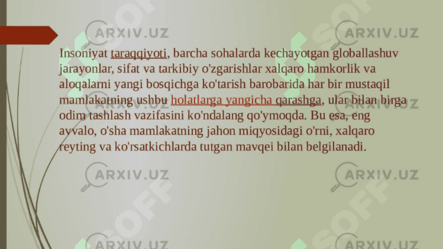 Siyosiy - huquqiy sohadagi ustuvor halqaro reytinglar va ularga o'zbekiatonning integratsiyalashuvi 2