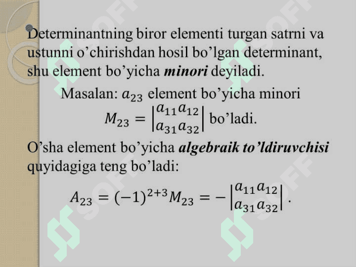 Determinantlar. Matritsalar. CHTS 8