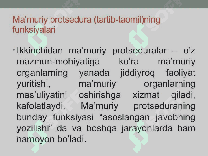 Maʼmuriy tartib-taomillar tushunchasi va tasnifi. Xorijiy mamlakatlar maʼmuriy tartib-taomillari toʼgʼrisidagi qonun hujjatlari. 8