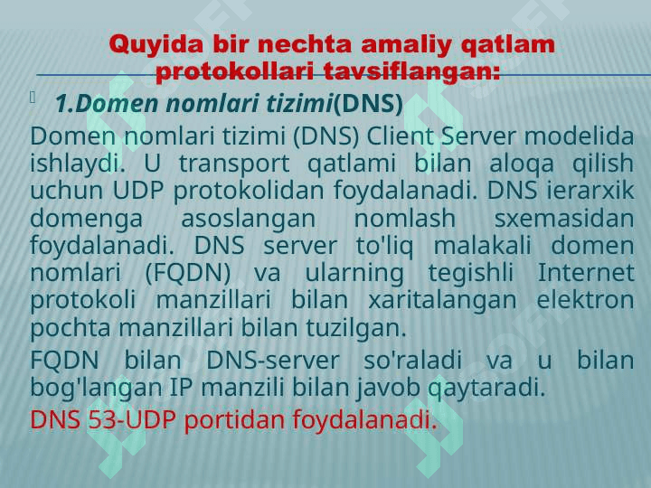 Amaliy pog’ona protokollari va xizmatlari. 7