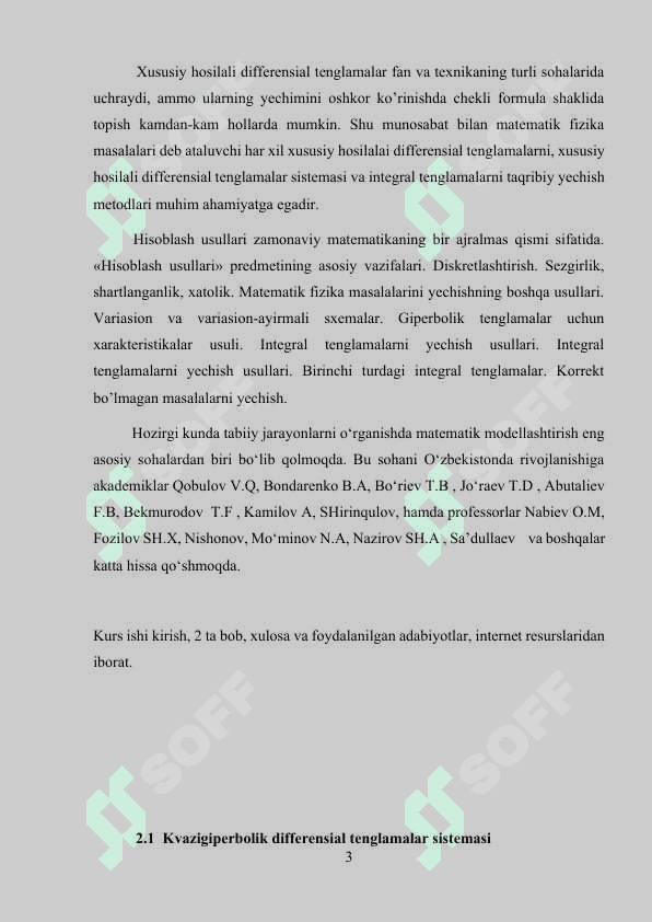 BIRINCHI TARTIBLI GIPERBOLIK TENGLAMALAR SISTEMASINI TAQRIBIY YECHISHDA XARAKTERISTIKALAR METODI. KURS ISHI 3