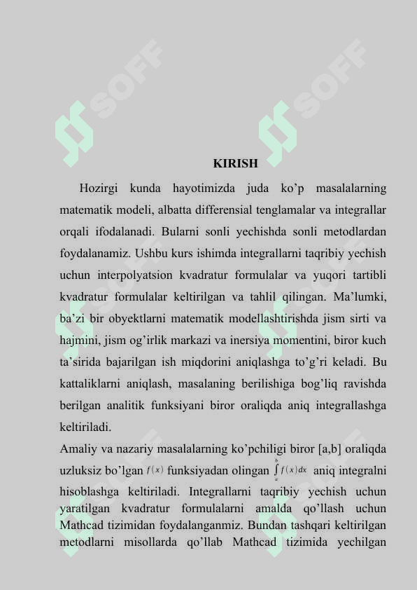 GAUSS TIPIDAGI KVADRATUR FORMULALAR. KURS ISHI 2