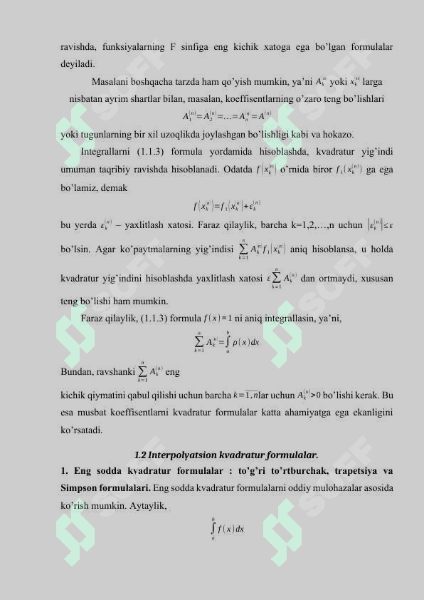 GAUSS TIPIDAGI KVADRATUR FORMULALAR. KURS ISHI 6