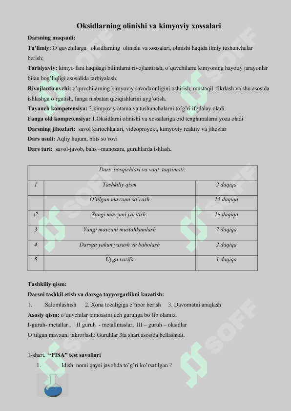 Oksidlarning olinishi va xossalari kimyo fanidan dars ishlanma 2