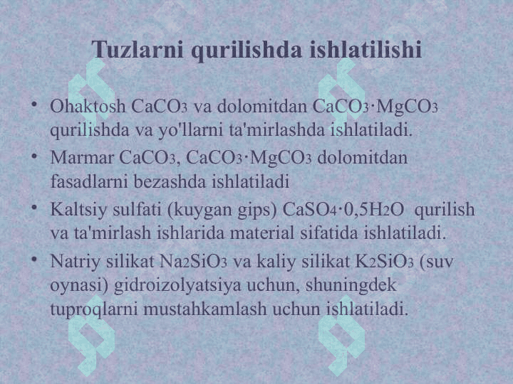 Eng muhim tuzlarning ishlatilishi 8