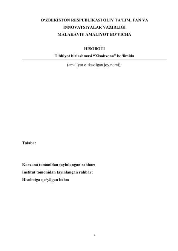 Tibiyot birlashmasi uchun Amaliyot hisoboti