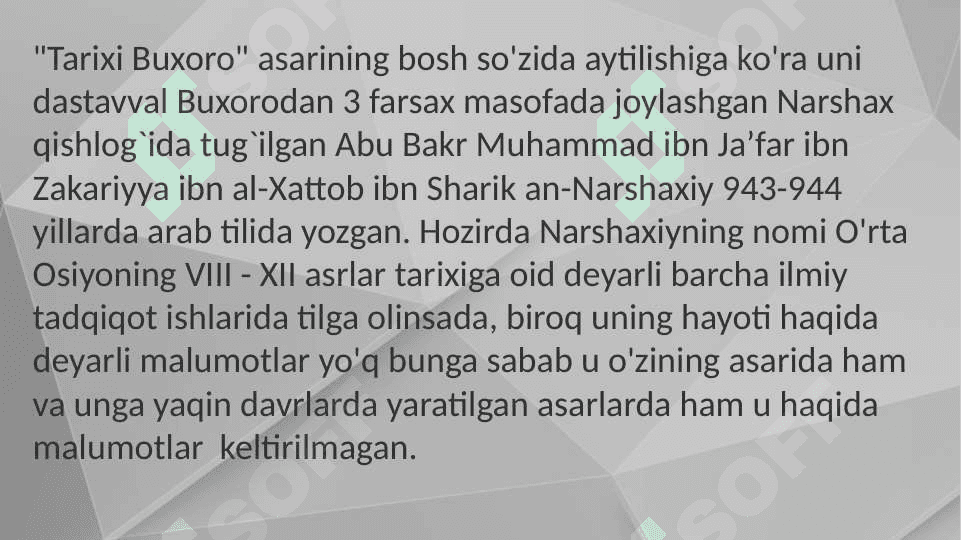 Abu Bakr Muhammad Ibn Ja‘far an - Narshaxiy                 " Tarixi Buxoro" asari 3
