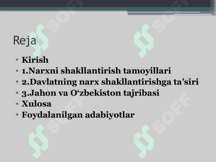 Narxni shakllantirish tamoyillari va davlat nazorati 2