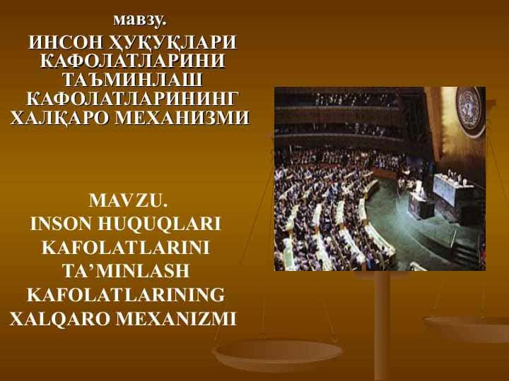 INSON HUQUQLARI KAFOLATLARINI TA’MINLASH KAFOLATLARINING XALQARO MEXANIZMI