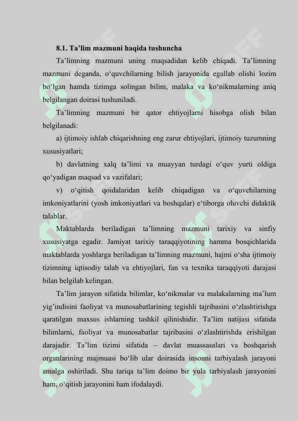 Ta’lim mazmunini belgilashga doir konseptsiyalar. 2