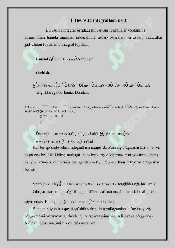 “ANIQMAS INTEGRAL VA INTEGRALLASHNING SODDA USULLARIGA DOIR MISOLLAR YECHISH” 2
