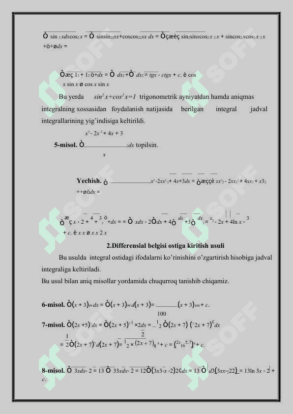 “ANIQMAS INTEGRAL VA INTEGRALLASHNING SODDA USULLARIGA DOIR MISOLLAR YECHISH” 4