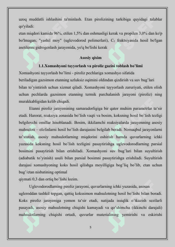 Gazlarni piroliz qilish qurulmasining hisobi. 5
