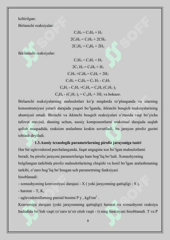 Gazlarni piroliz qilish qurulmasining hisobi. 8