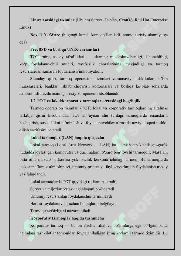Tarmoq operatsion tizimi va uni sozlash. 7