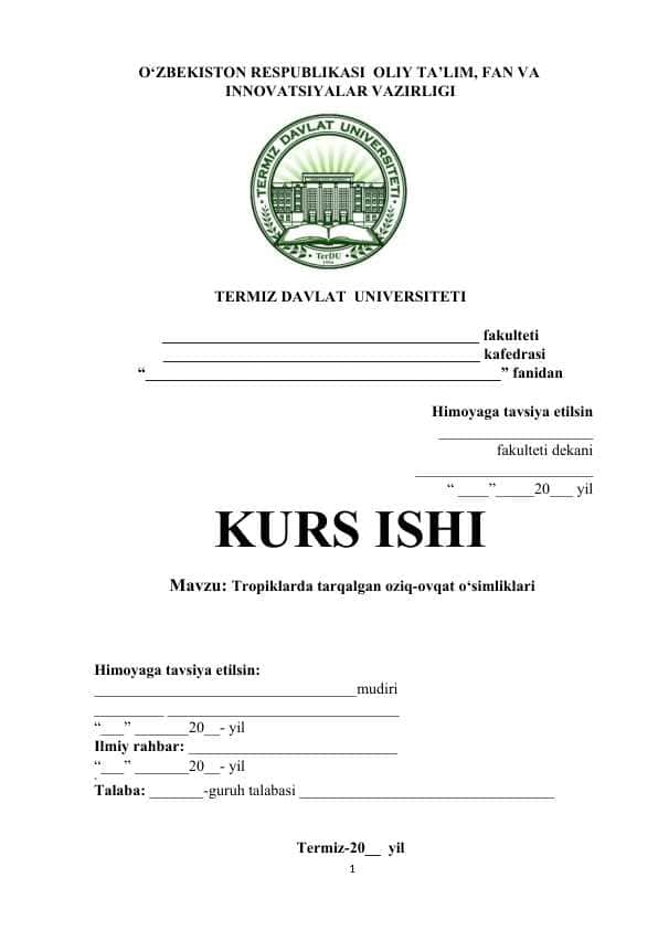 Tropiklarda tarqalgan oziq-ovqat o‘simliklari