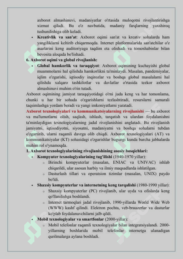 Axborototlashgan jamiyat taraqiyotida axborot oqimining kuchayishi va muammolari 5