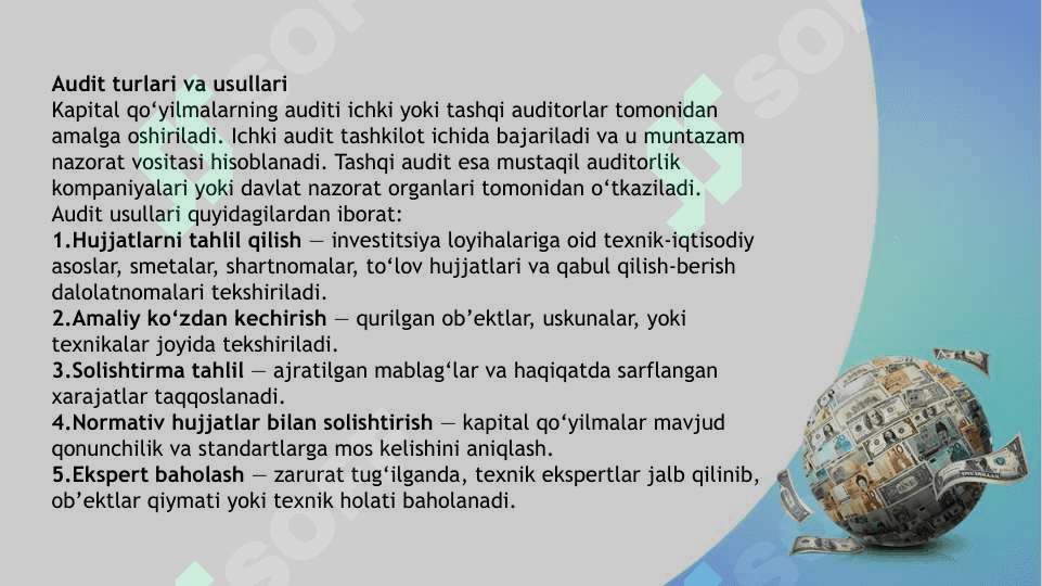 Kapital qo’yilmalar auditi. 6