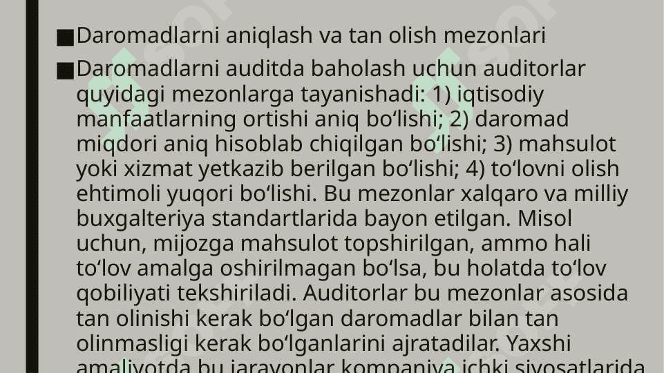 Asosiy faoliyatdan olingan daromadlar auditi 6