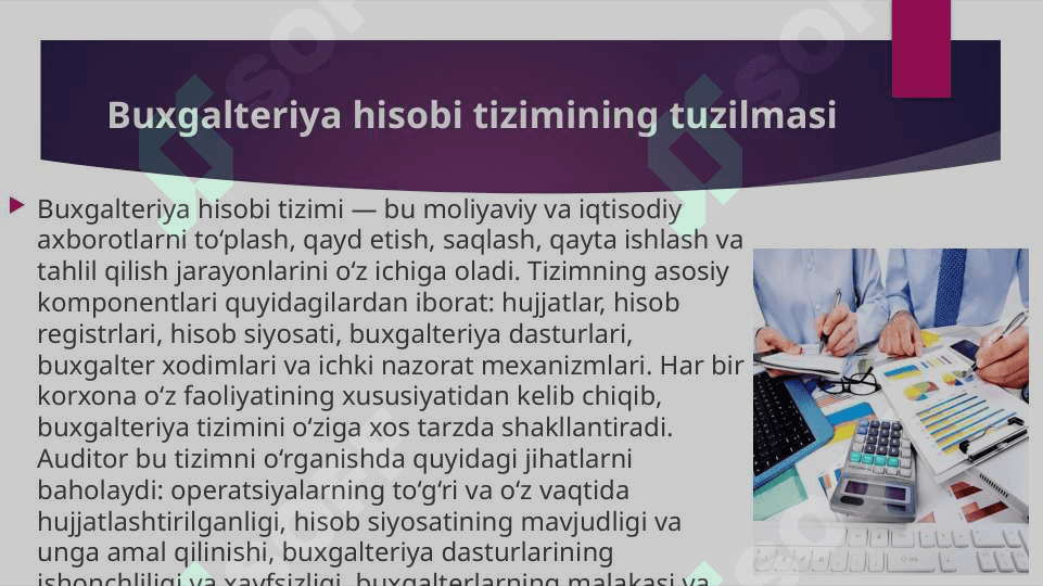 Auditorlik tekshirish vaqtida buxgalteriya hisobi tizimi va ichki nazoratni o'rganish hamda baholash 3