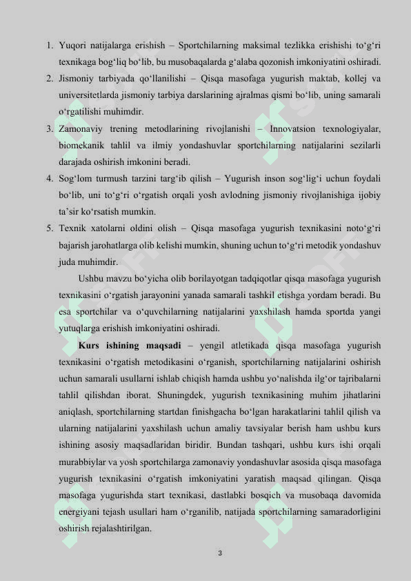 Qisqa masofaga yugurish texnikasini takomillashtirish 3