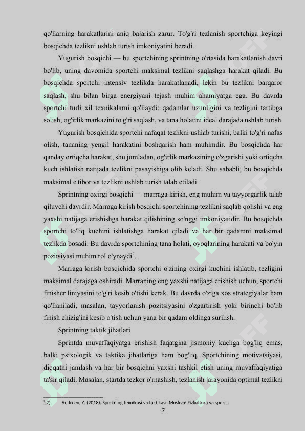 Qisqa masofaga yugurish texnikasini takomillashtirish 7