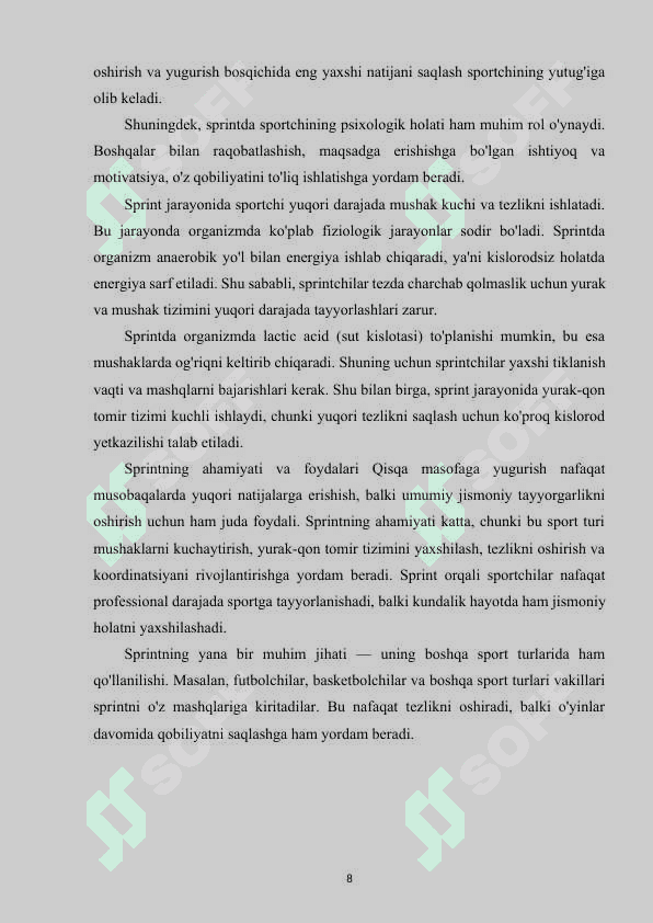 Qisqa masofaga yugurish texnikasini takomillashtirish 8