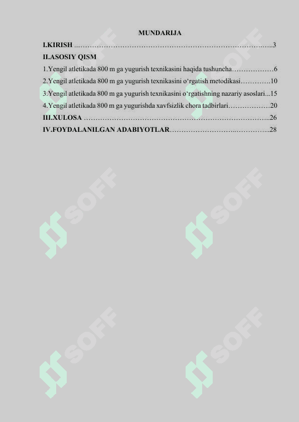 Yengil atletikada 800 m ga yugurish texnikasini o‘rgatish. 2