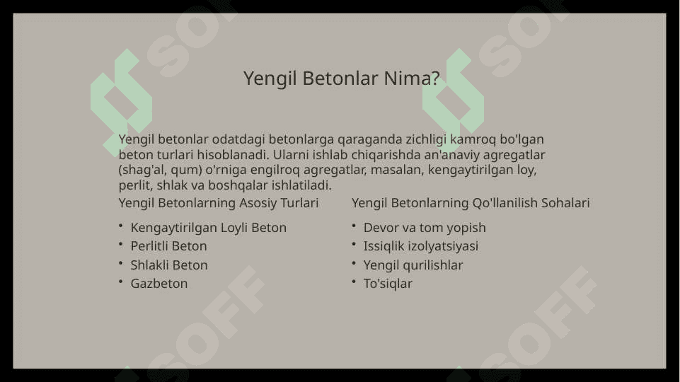 Yengil betonlar tarkibining optimal varianti 2 variant 2