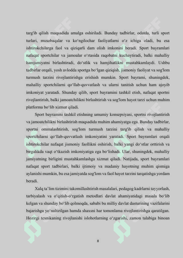 Umumta’lim muassasalarida sport bayramlarini tashkil qilish va o‘tkazish 8