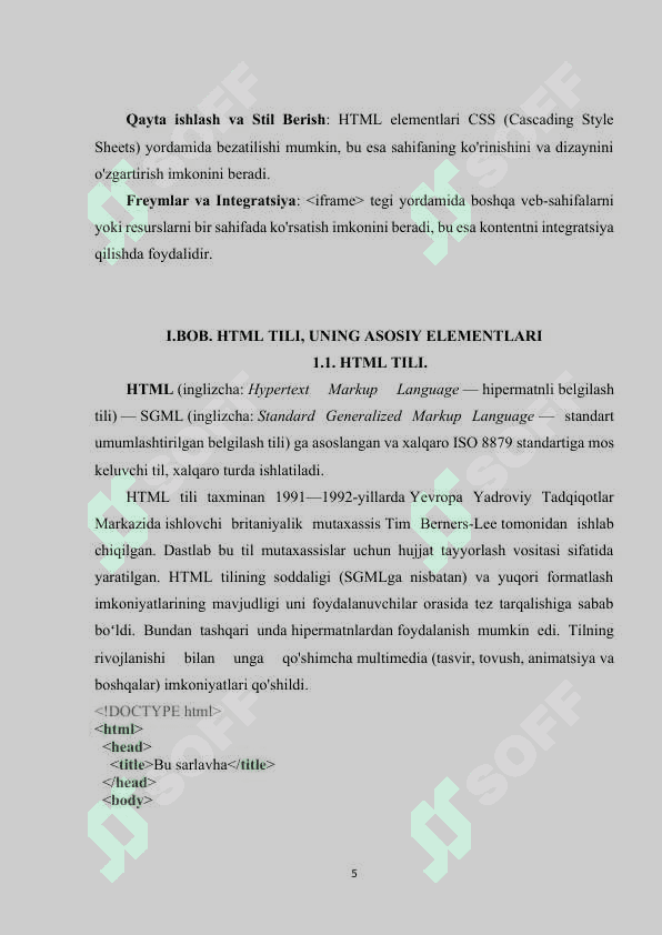 HTML tili, uning asosiy elementlari. Jadval va rasm hosil qilish. Gipermatn va freymlar joylashtirish 4