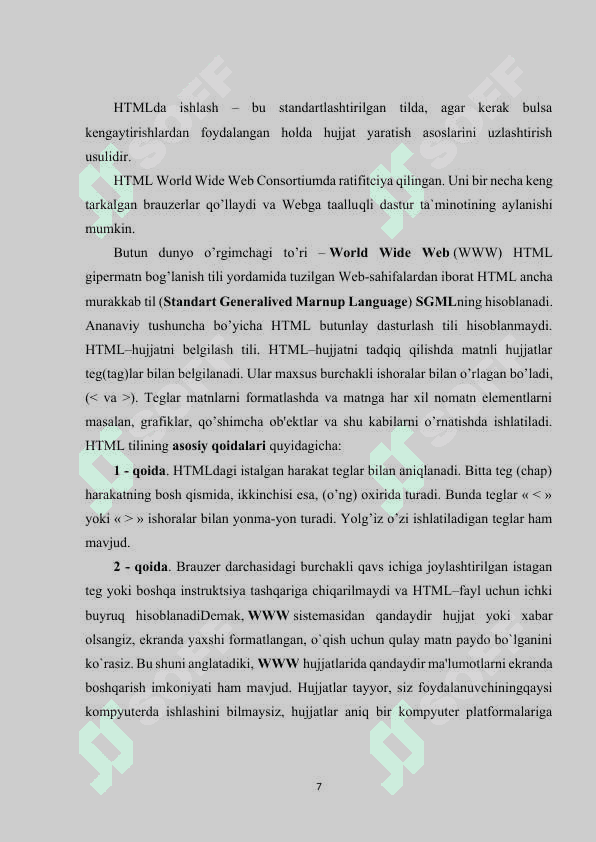 HTML tili, uning asosiy elementlari. Jadval va rasm hosil qilish. Gipermatn va freymlar joylashtirish 6