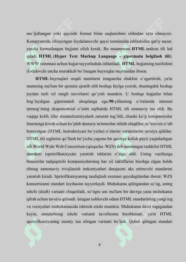 HTML tili, uning asosiy elementlari. Jadval va rasm hosil qilish. Gipermatn va freymlar joylashtirish 7
