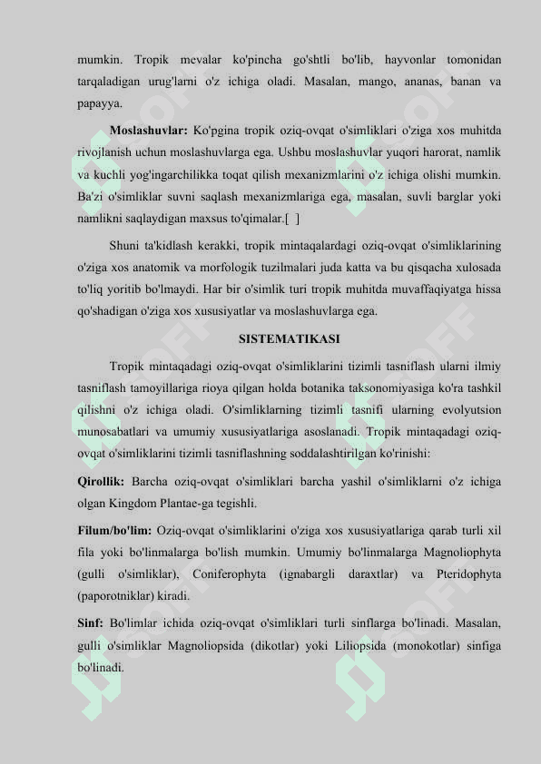TROPIK MINTAQALARDA  TARQALGAN  OZIQ - OVQAT  O’SIMLIKLARI 7