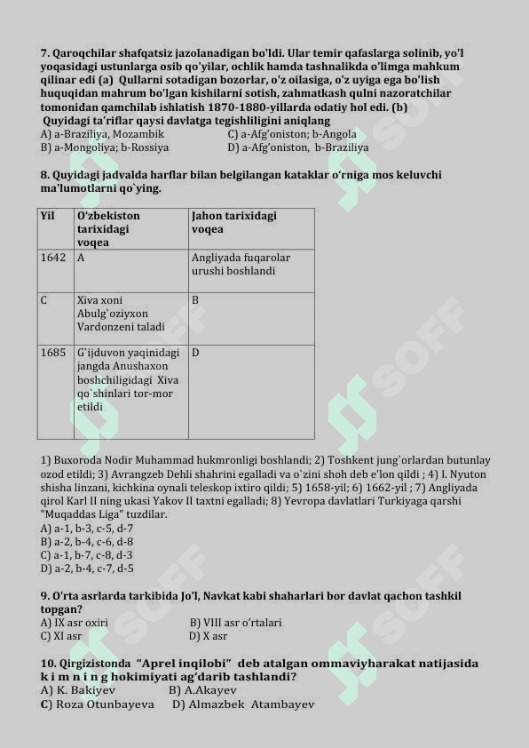 Tarix fanidan DTM testlari 2
