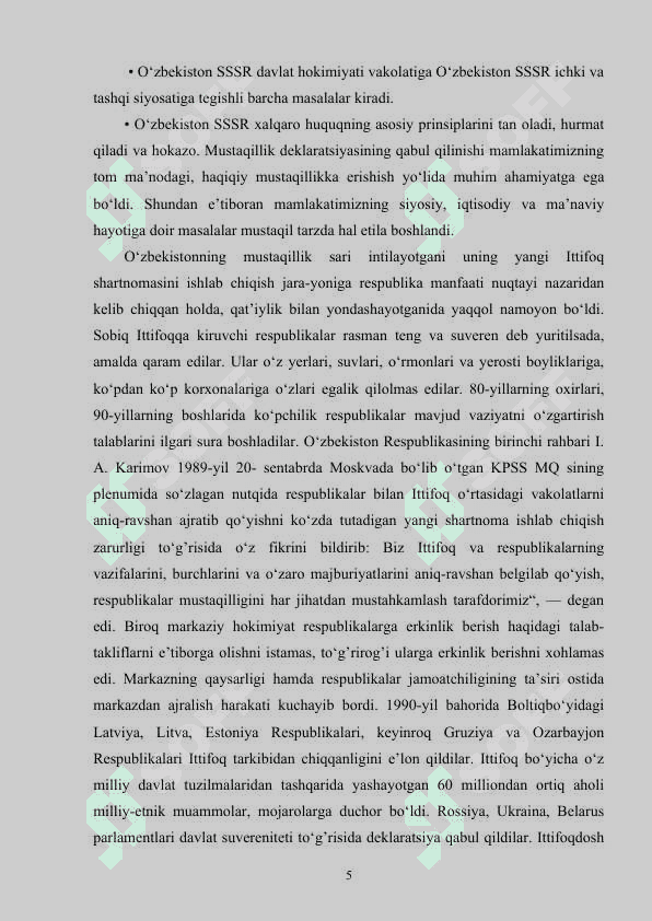 Oʻzbekiston Davlat suverenitetining e’lon qilinishi 5