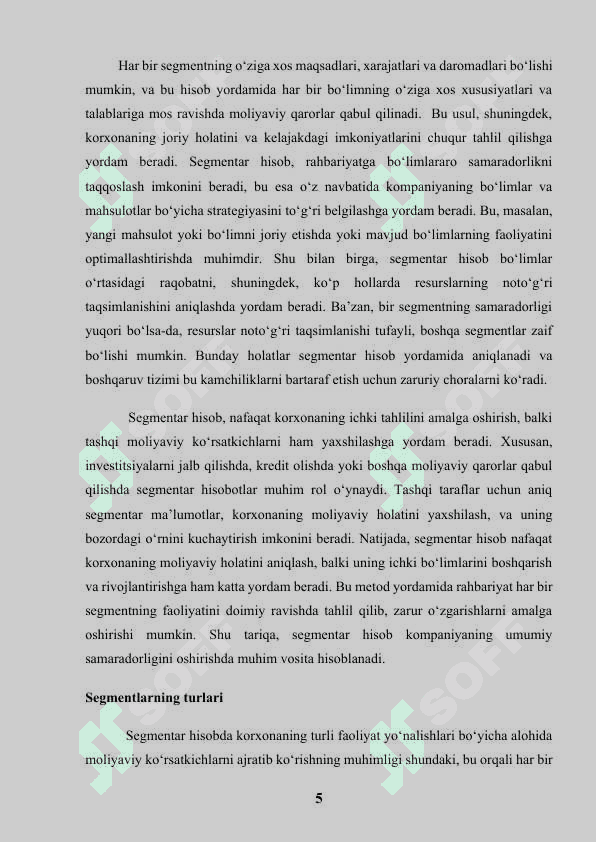 Korxonaning segmentar hisoboti 5
