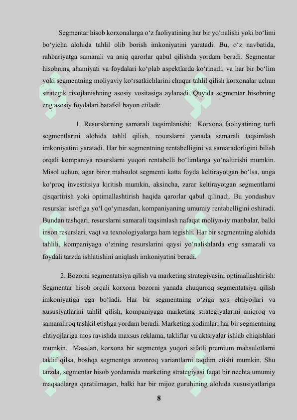 Korxonaning segmentar hisoboti 8