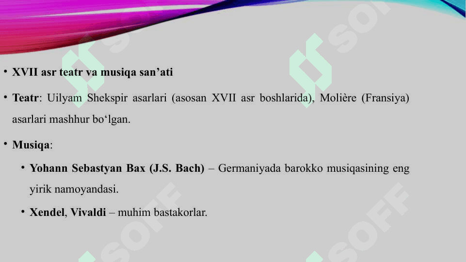 XVII asr xorijiy G'arb san'ati 7